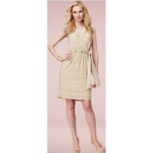 Exclusively Misook Sandstone Tan Stripe Knit Faux Wrap Sleeveless‎ Dress  Large